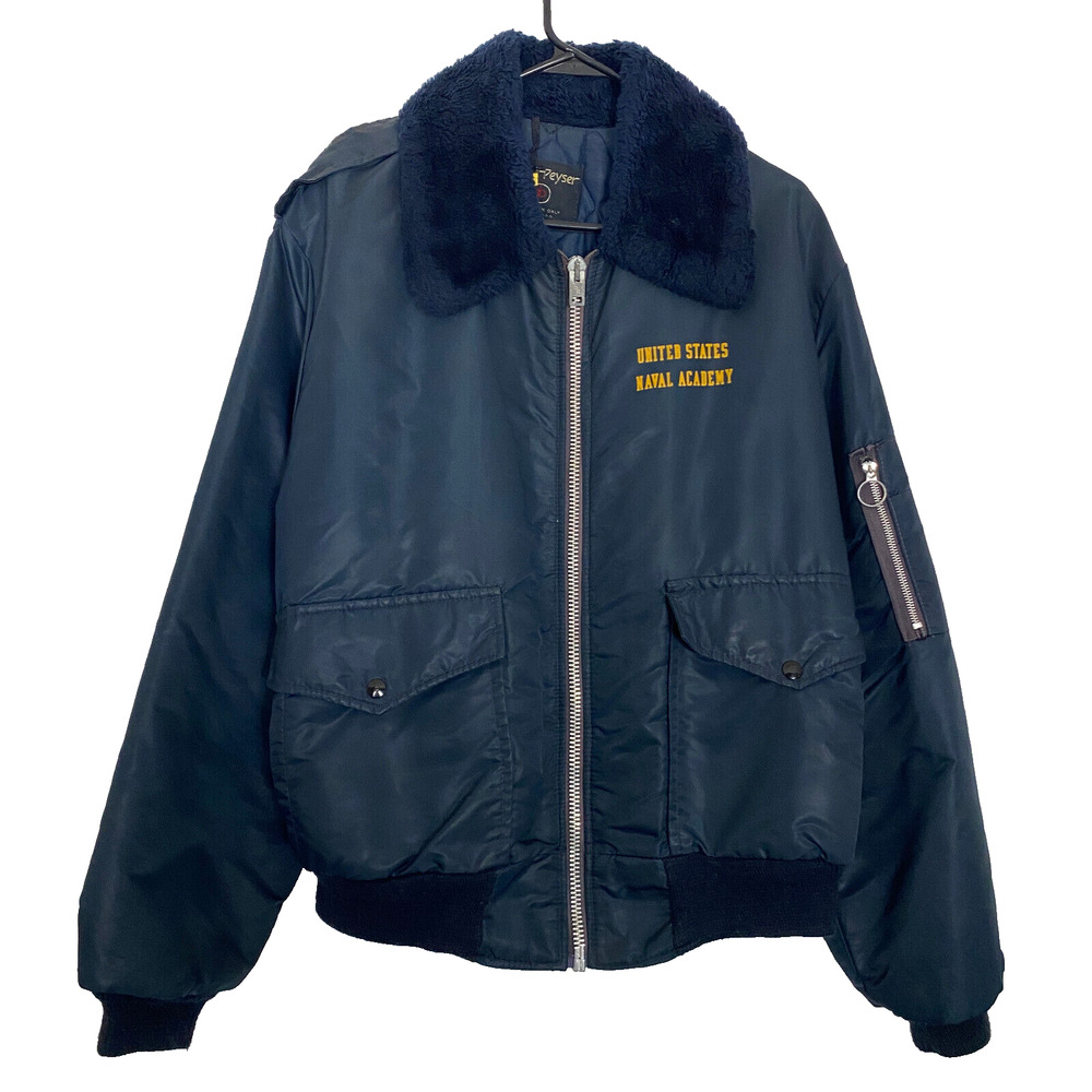 David Peyser Jacket Mens Size XL Blue Vintage US Navel Academy Bomber